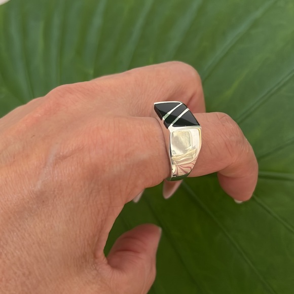 Sterling Silver Men Black Onyx Ring Deco Signet Ring - Picture 5 of 15